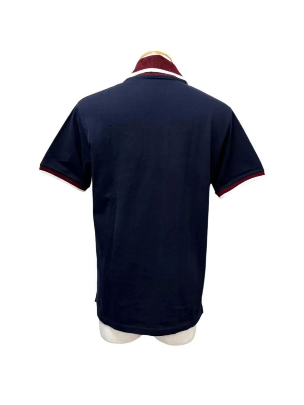 Gucci Logo Embro Cotton Pike Short Sleeve Polo Shirt Top Navy Bordeaux XS